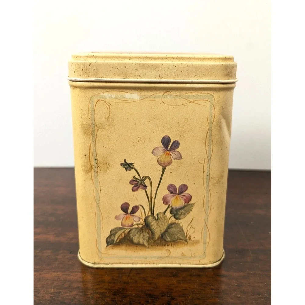 Vintage Century Resources Floral Metal Kitchen Canister Tin w/ Lid 1980s Cream